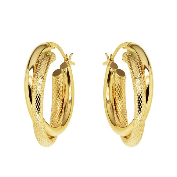Oval Double Twisted Hoop Earrings 14K Yellow Gold - Picture 3 of 4